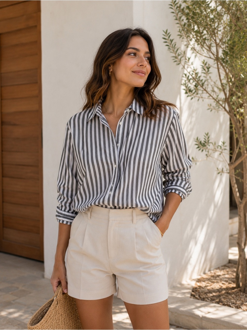 Talbots Black & White Vertical Stripe Button-Down Shirt